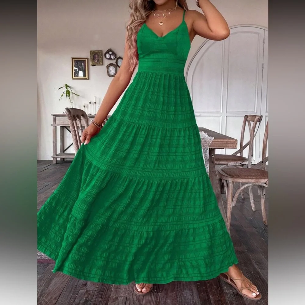 Vibrant Green Bow Tie Back Maxi Dress